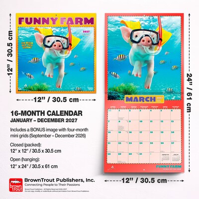 2027 BrownTrout Avanti Funny Farm 12" x 12" Monthly Wall Calendar (9798330712984)