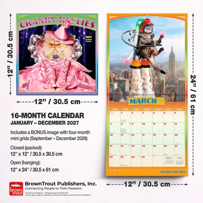 2027 BrownTrout Avanti Cranky Kitties 12" x 12" Monthly Wall Calendar (9798330712939)