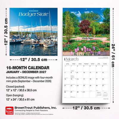 2027 BrownTrout Wisconsin Places 12" x 12" Monthly Wall Calendar (9798330714636)