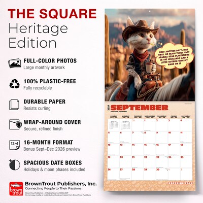 2027 BrownTrout Caffeine Cats 12" x 12" Monthly Wall Calendar (9798330714711)