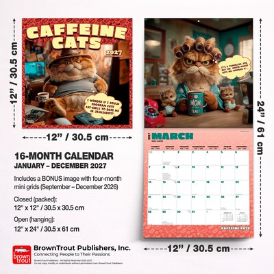 2027 BrownTrout Caffeine Cats 12" x 12" Monthly Wall Calendar (9798330714711)