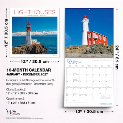 2027 BrownTrout Lighthouses of Canada 12" x 12" Monthly Wall Calendar (9781525617478)