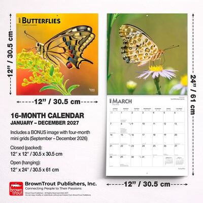 2027 BrownTrout Butterflies 12" x 12" Monthly Wall Calendar (9798330712021)