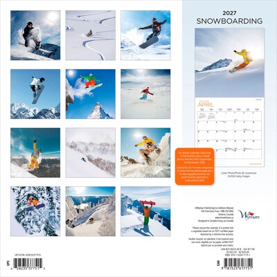 2027 BrownTrout Snowboarding 12 x 12 Monthly Wall Calendar (9781525617751)