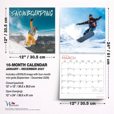 2027 BrownTrout Snowboarding 12" x 12" Monthly Wall Calendar (9781525617751)