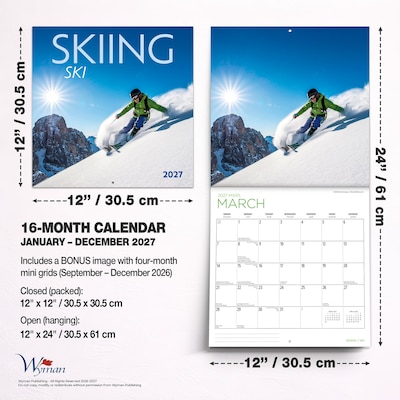 2027 BrownTrout Skiing 12" x 12" Monthly Wall Calendar (9781525617744)