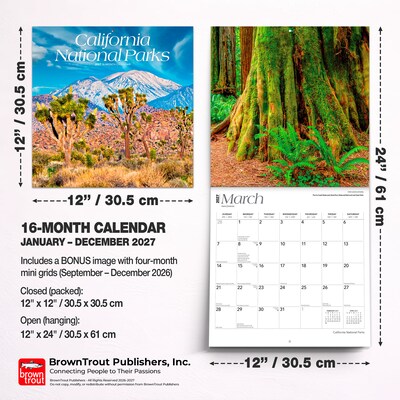 2027 BrownTrout California National Parks 12" x 12" Monthly Wall Calendar (9798330710430)
