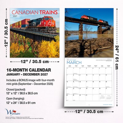 2027 BrownTrout Canadian Trains 12" x 12" Monthly Wall Calendar (9781525617362)