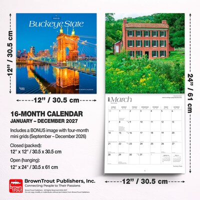 2027 BrownTrout Ohio Places 12" x 12" Monthly Wall Calendar (9798330710416)