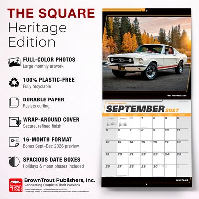 2027 BrownTrout Ford Mustang 12" x 12" Monthly Wall Calendar (9798330713257)