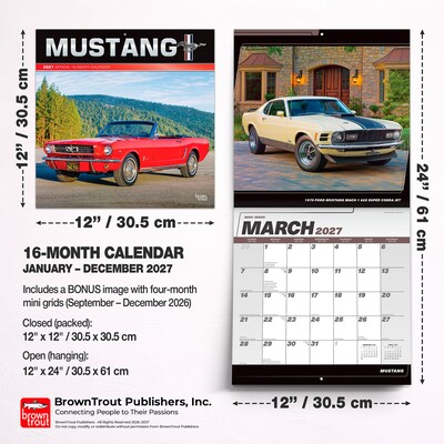 2027 BrownTrout Ford Mustang 12" x 12" Monthly Wall Calendar (9798330713257)
