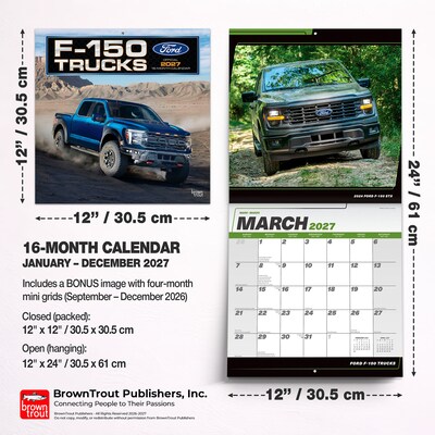2027 BrownTrout Ford F150 Trucks 12" x 12" Monthly Wall Calendar (9798330715831)