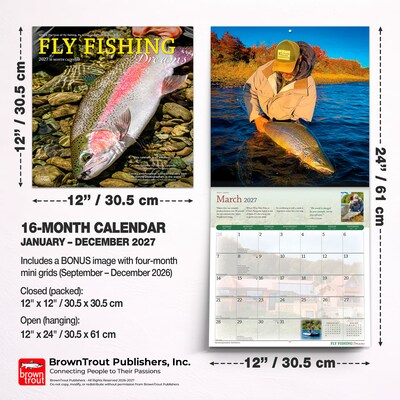2027 BrownTrout Fly Fishing Dreams 12" x 12" Monthly Wall Calendar (9798330713233)