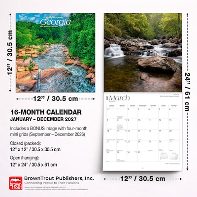 2027 BrownTrout Georgia Wild & Scenic 12" x 12" Monthly Wall Calendar (9798330710546)