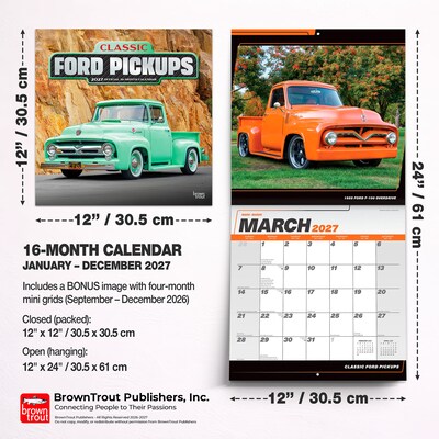 2027 BrownTrout Classic Ford Pickups 12" x 12" Monthly Wall Calendar (9798330713158)