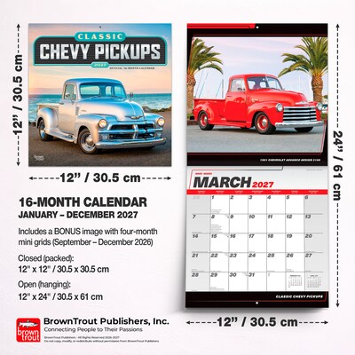 2027 BrownTrout Classic Chevy Pickups 12" x 12" Monthly Wall Calendar (9798330713134)