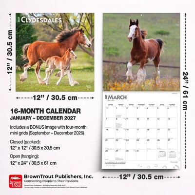 2027 BrownTrout Clydesdales 12" x 12" Monthly Wall Calendar (9798330711963)