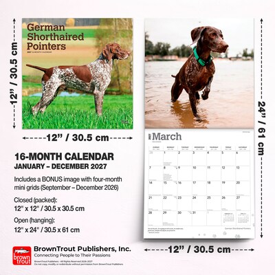 2027 BrownTrout German Shorthaired Pointers 12" x 12" Monthly Wall Calendar (9798330712458)