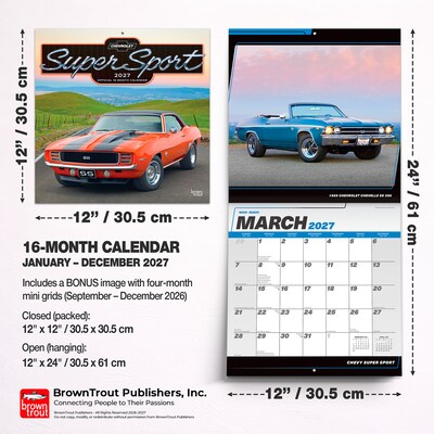 2027 BrownTrout Chevy Super Sport 12" x 12" Monthly Wall Calendar (9798330713127)