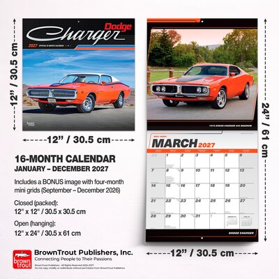 2027 BrownTrout Dodge Charger 12" x 12" Monthly Wall Calendar (9798330713196)