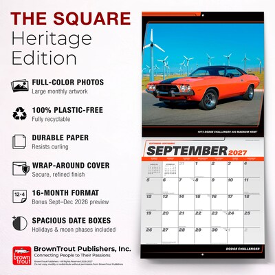 2027 BrownTrout Dodge Challenger 12" x 12" Monthly Wall Calendar (9798330713189)