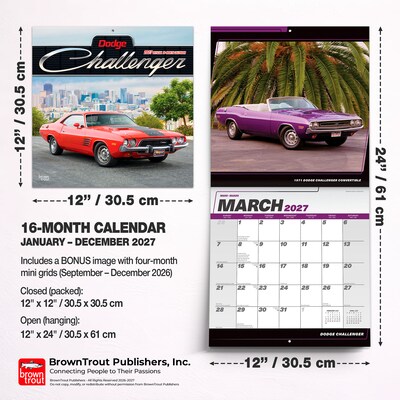 2027 BrownTrout Dodge Challenger 12" x 12" Monthly Wall Calendar (9798330713189)