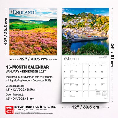 2027 BrownTrout England 12" x 12" Monthly Wall Calendar (9798330711093)