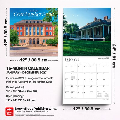 2027 BrownTrout Nebraska Places 12" x 12" Monthly Wall Calendar (9798330714162)