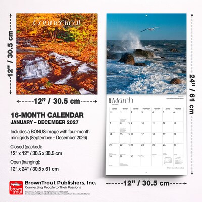 2027 BrownTrout Connecticut Wild & Scenic 12" x 12" Monthly Wall Calendar (9798330714155)