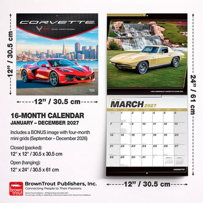 2027 BrownTrout Corvette 12" x 12" Monthly Wall Calendar (9798330713172)