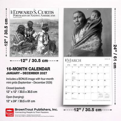 2027 BrownTrout Edward S. Curtis Portraits of Native Americans 12" x 12" Monthly Wall Calendar (9798330711123)
