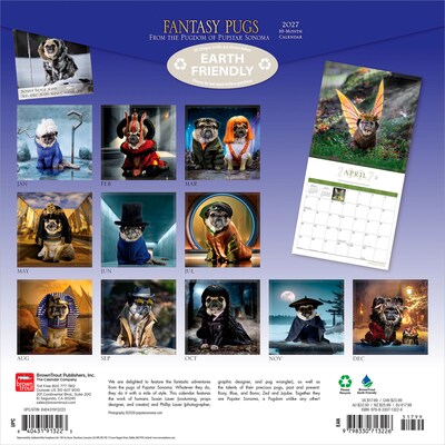 2027 BrownTrout Fantasy Pugs 12 x 12 Monthly Wall Calendar (9798330713226)