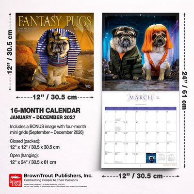 2027 BrownTrout Fantasy Pugs 12" x 12" Monthly Wall Calendar (9798330713226)
