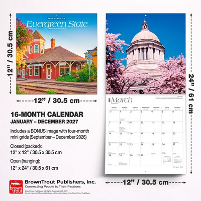 2027 BrownTrout Washington Places 12" x 12" Monthly Wall Calendar (9798330710508)