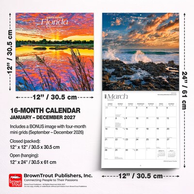 2027 BrownTrout Florida Wild & Scenic 12" x 12" Monthly Wall Calendar (9798330710522)