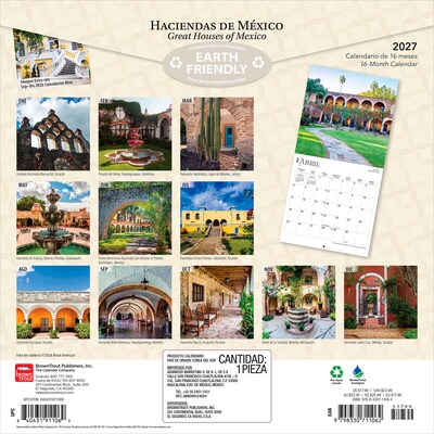 2027 BrownTrout Haciendas de Mexico Great Houses of Mexico 12 x 12 Monthly Wall Calendar (9798330711062)