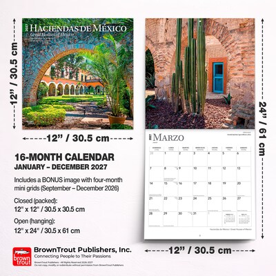 2027 BrownTrout Haciendas de Mexico Great Houses of Mexico 12" x 12" Monthly Wall Calendar (9798330711062)