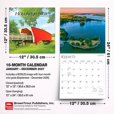 2027 BrownTrout Iowa Places 12" x 12" Monthly Wall Calendar (9798330714230)