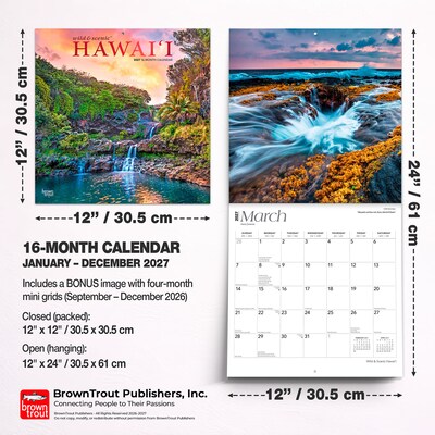2027 BrownTrout Hawaii Wild & Scenic 12" x 12" Monthly Wall Calendar (9798330710553)