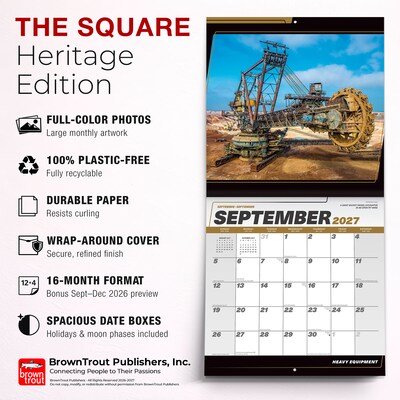 2027 BrownTrout Heavy Equipment 12" x 12" Monthly Wall Calendar (9798330714773)