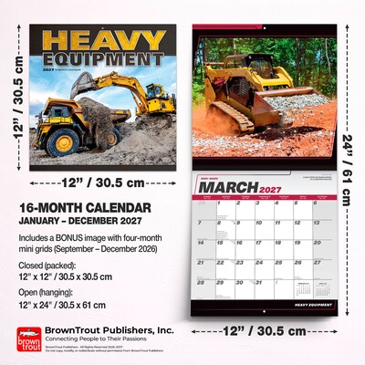 2027 BrownTrout Heavy Equipment 12" x 12" Monthly Wall Calendar (9798330714773)