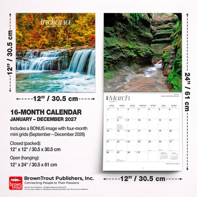 2027 BrownTrout Indiana Wild & Scenic 12" x 12" Monthly Wall Calendar (9798330710584)