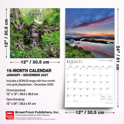 2027 BrownTrout Iowa Wild & Scenic 12" x 12" Monthly Wall Calendar (9798330714278)
