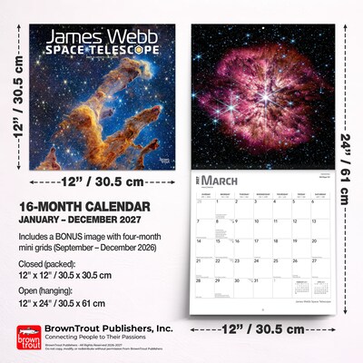 2027 BrownTrout James Webb Space Telescope 12" x 12" Monthly Wall Calendar (9798330711567)