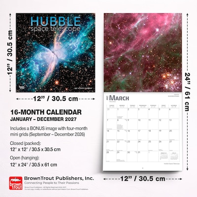 2027 BrownTrout Hubble Space Telescope 12" x 12" Monthly Wall Calendar (9798330711550)