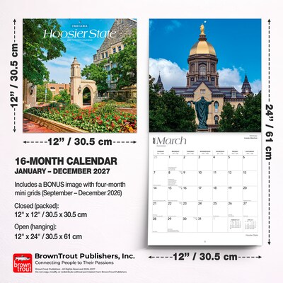 2027 BrownTrout Indiana Places 12" x 12" Monthly Wall Calendar (9798330714254)
