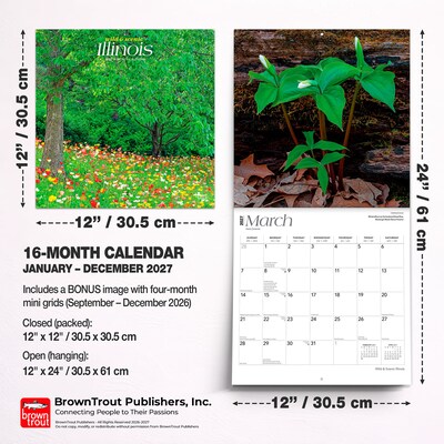 2027 BrownTrout Illinois Wild & Scenic 12" x 12" Monthly Wall Calendar (9798330710577)