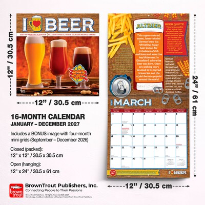 2027 BrownTrout I Love Beer 12" x 12" Monthly Wall Calendar (9798330711420)