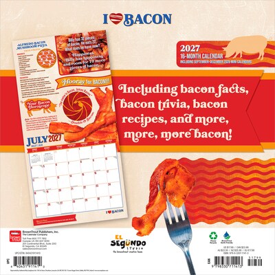 2027 BrownTrout I Love Bacon 12 x 12 Monthly Wall Calendar (9798330711413)