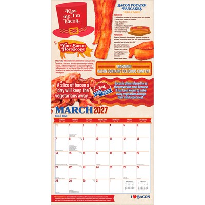 2027 BrownTrout I Love Bacon 12" x 12" Monthly Wall Calendar (9798330711413)
